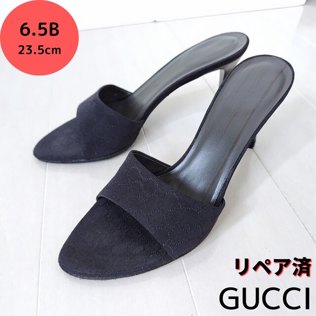 良品❤GUCCI【グッチ】GGマーク ミュール 黒 23.5㎝ 8100円 レディース