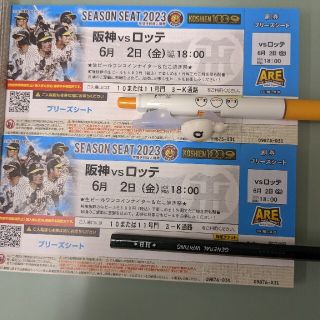 ハンシンタイガース(阪神タイガース)の6/2（金）阪神対ロッテ戦三塁側ブリーズシート２枚(野球)