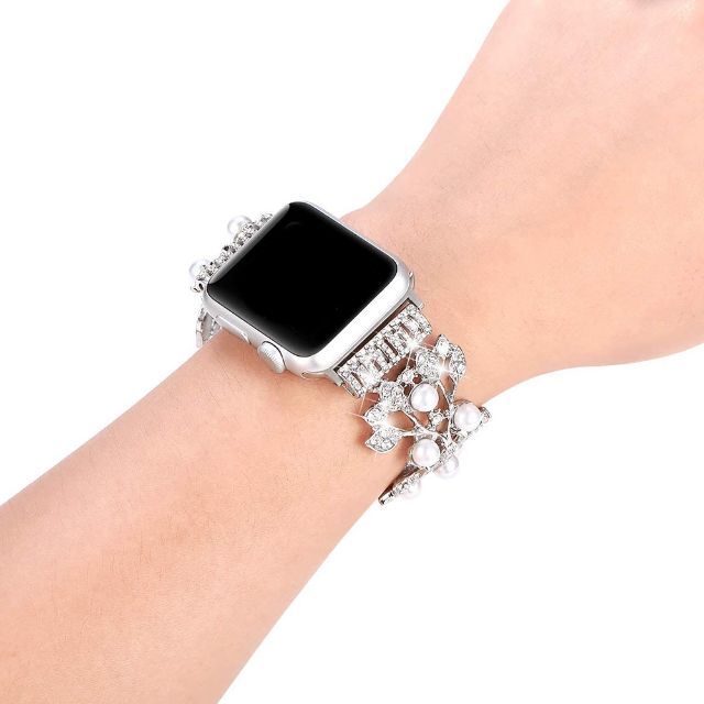 Apple Watch(アップルウォッチ)のパール＆ダイヤ❤apple watch バンドブラック SE 40 41 レディースのファッション小物(腕時計)の商品写真