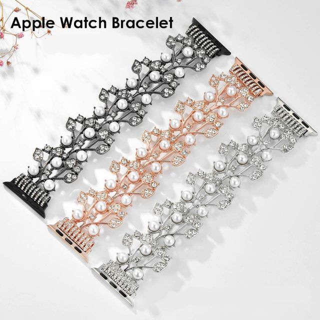 Apple Watch(アップルウォッチ)のパール＆ダイヤ❤apple watch バンドブラック SE 40 41 レディースのファッション小物(腕時計)の商品写真