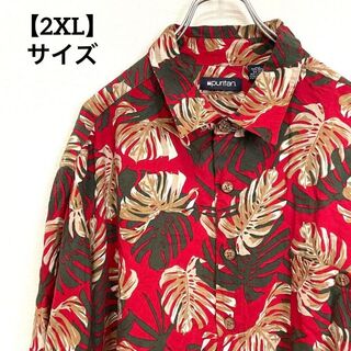 K23 アロハシャツ オープンカラー 赤 総柄 レーヨン100% 2XLサイズ(シャツ)