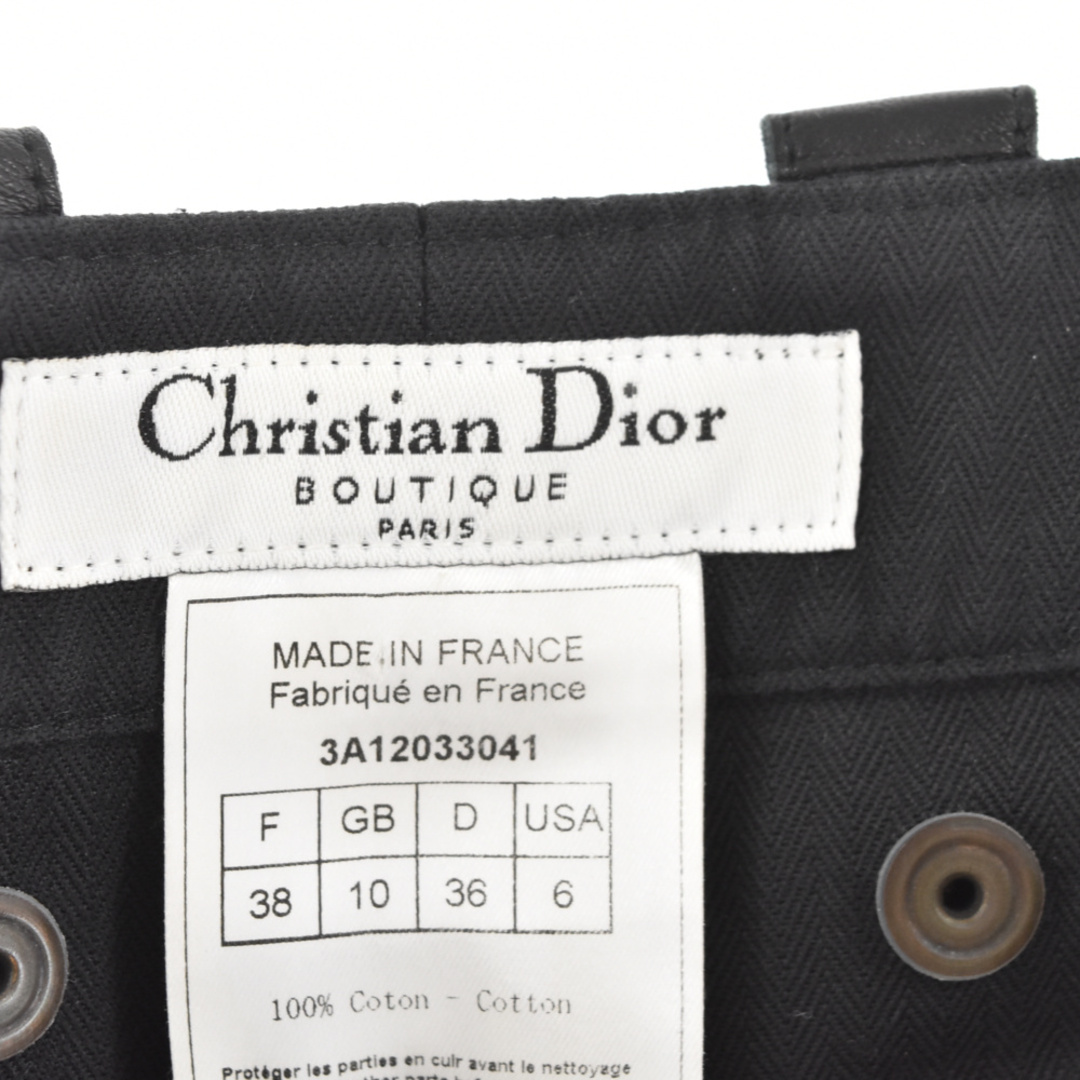 Christian Dior(クリスチャンディオール)のChristian Dior クリスチャンディオール 00s プレオウンド レザー スカート ラムレザー 切り替え コットンミニスカート フランス製 ブラック レディース 3A12033041 レディースのスカート(ミニスカート)の商品写真