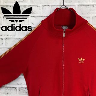 アディダス(adidas)の70s⭐️adidas トラックジャケット L 刺繍トレファイル ビンテージ赤(ジャージ)