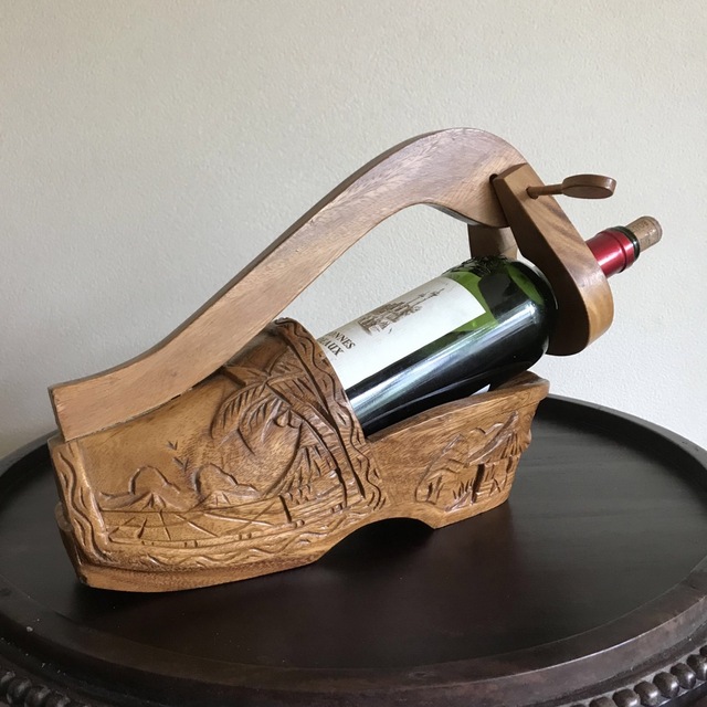 ワインボトルホルダー　木製　ヴィンテージ　靴　木靴　木彫り