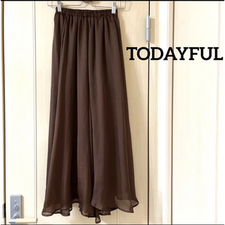 トゥデイフル(TODAYFUL)のTODAYFUL   ロングスカート　裾ランダムフレア　茶色(ロングスカート)