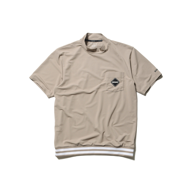 L FCRB RIBBED HEM S/S MOCKNECK TOP BEIGE