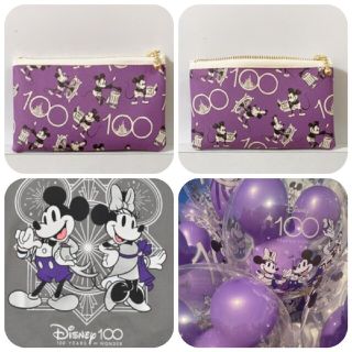 ディズニー(Disney)の超レア💜最新！ディズニー100周年　記念デザイン合皮ポーチ（小）ミッキー(財布)