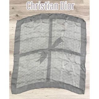 クリスチャンディオール(Christian Dior)のChristian Dior シルク100 ドット柄 スカーフ ショール グレー(バンダナ/スカーフ)