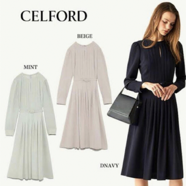 CELFORD(セルフォード)のCELFORD バックサテンタックプリーツワンピース レディースのワンピース(ひざ丈ワンピース)の商品写真