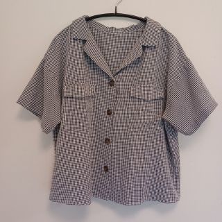 イング(INGNI)の美品　INGNI　リネンライク開襟ショート/シャツ　M　黒　ギンガムチェック(シャツ/ブラウス(半袖/袖なし))