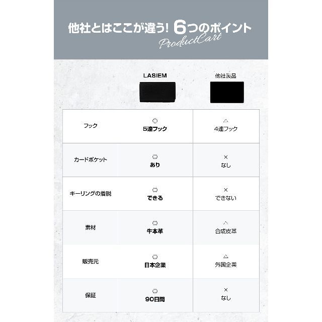 【色: ライトグレー】LASIEM ラシエム キーケース メンズ 本革 5連 キ