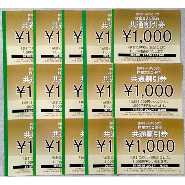 ☆送料無料　西武ホールディングス　共通割引券15000円分