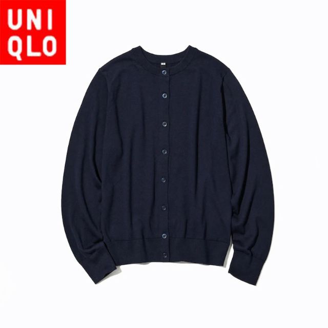 UNIQLO(ユニクロ)のユニクロ 454764  UVカットクルーネックカーディガン（長袖）ネイビー レディースのトップス(カットソー(長袖/七分))の商品写真