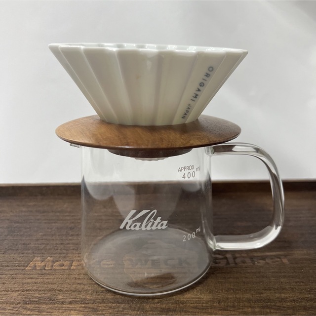 Kalita(カリタ)の【人気４点セット】ORIGAMI　ドリッパー　Kalita ミル　木製　ホルダー インテリア/住まい/日用品のキッチン/食器(その他)の商品写真