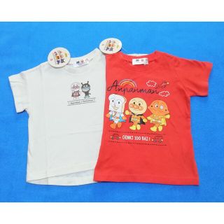 アンパンマン(アンパンマン)の新品　100cm　アンパンマン　男の子半袖Tシャツ2枚セット　レッド×ABib(Tシャツ/カットソー)