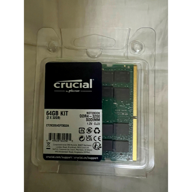メモリ 64gb（32gb×2枚組）ノート用 Crucial DDR4 スマホ/家電/カメラのPC/タブレット(PCパーツ)の商品写真