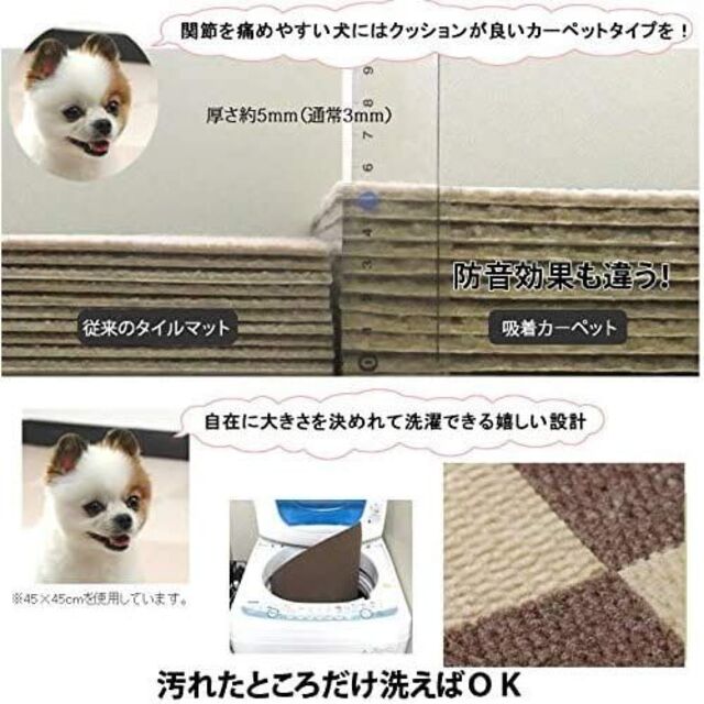 【色: ブラウン】おくだけ消臭吸着カーペット 45cm×45cm 大判 切れる 6