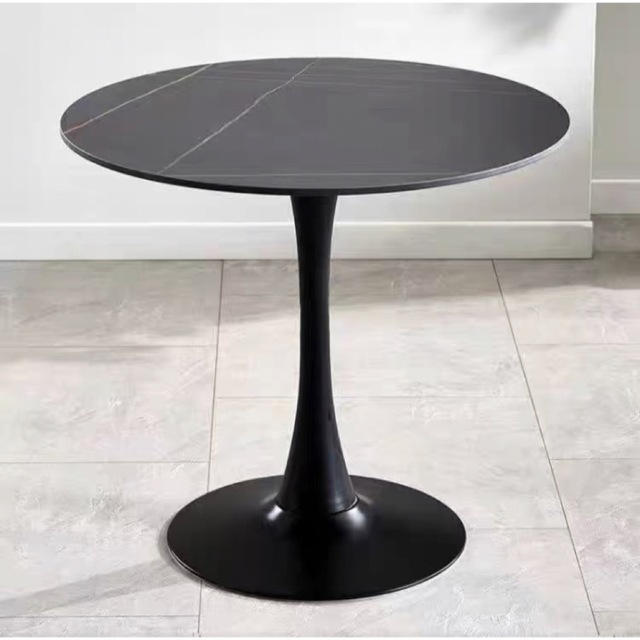 大理石調天板60cmダイニングテーブル 丸テーブル 組み立て簡単 円形 石天板