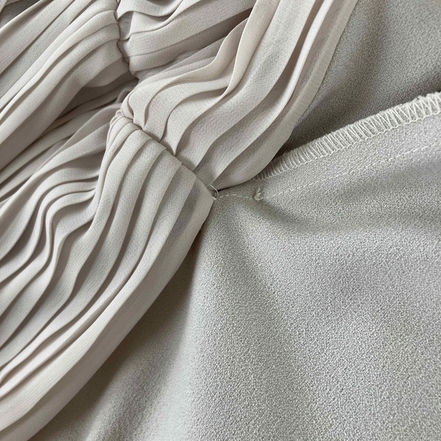 ★良品★AMERI 長袖フロントプリーツロングドレス ベージュ