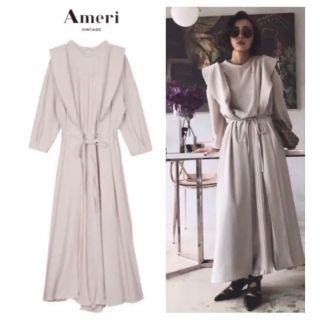 アメリヴィンテージ(Ameri VINTAGE)の★良品★AMERI 長袖フロントプリーツロングドレス ベージュ(ロングワンピース/マキシワンピース)