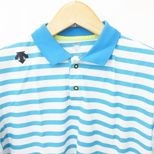 DESCENTE(デサント)のDESCENTE ゴルフ ポロシャツ 半袖 ボーダー ブルー ホワイト XO スポーツ/アウトドアのゴルフ(ウエア)の商品写真
