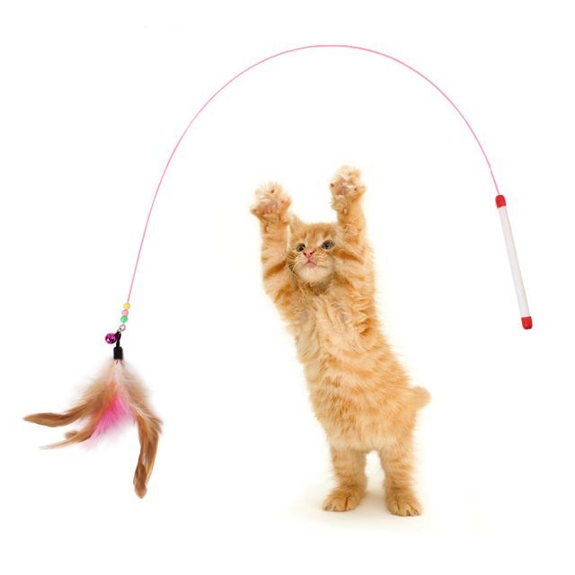 猫おもちゃ 猫じゃらし 天然鳥の羽棒鈴付き  その他のペット用品(猫)の商品写真