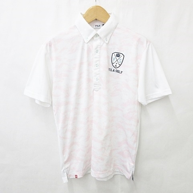 FILA(フィラ)のフィラ FILA GOLF シャツ 半袖 ボタンダウン ピンク ホワイト LL スポーツ/アウトドアのゴルフ(ウエア)の商品写真