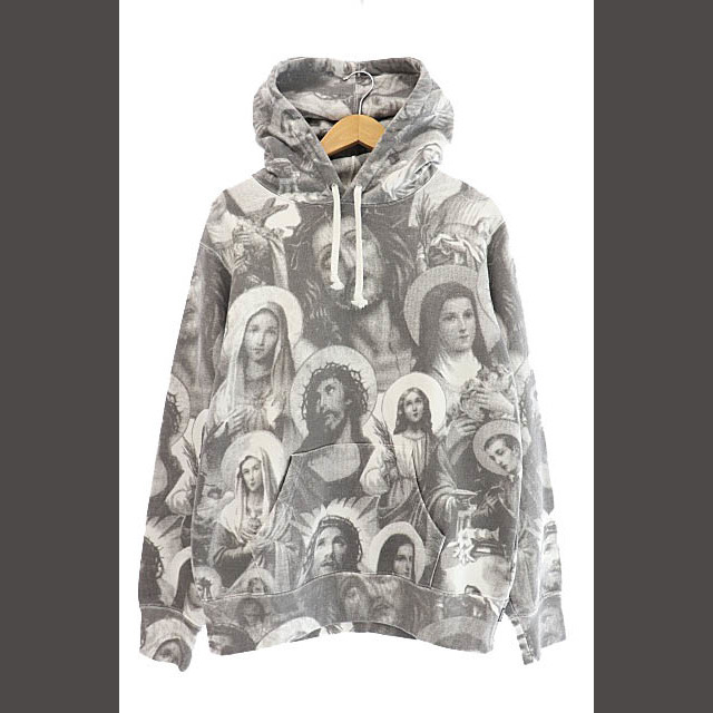 SUPREME シュプリーム 18AW Jesus and Mary Hooded Sweatshirt ジーザスアンドマリア総柄プリントフーデッドスウェットトレーナー パーカー フーディ グレー