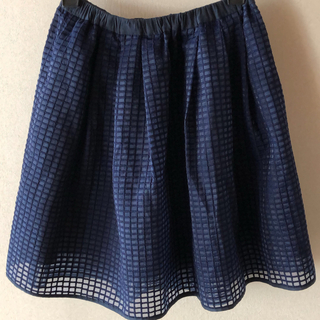ビームス(BEAMS)の美品♡紺色チェックシフォン膝丈スカート♡(ひざ丈スカート)