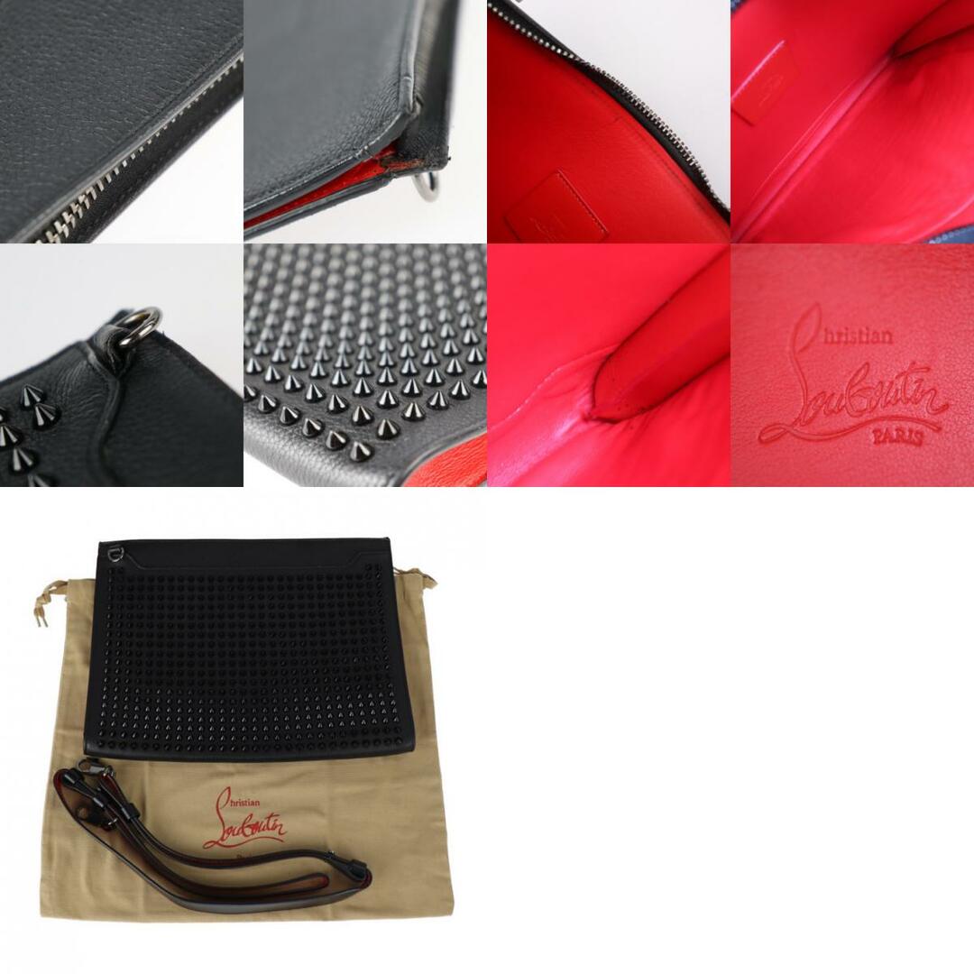 Christian Louboutin クリスチャンルブタン SKYPOUCH スカイポーチ ショルダーバッグ 1185130 カーフレザー ブラック  レッド 2WAY セカンドバッグ クラッチバッグ スパイクスタッズ 【本物保証】