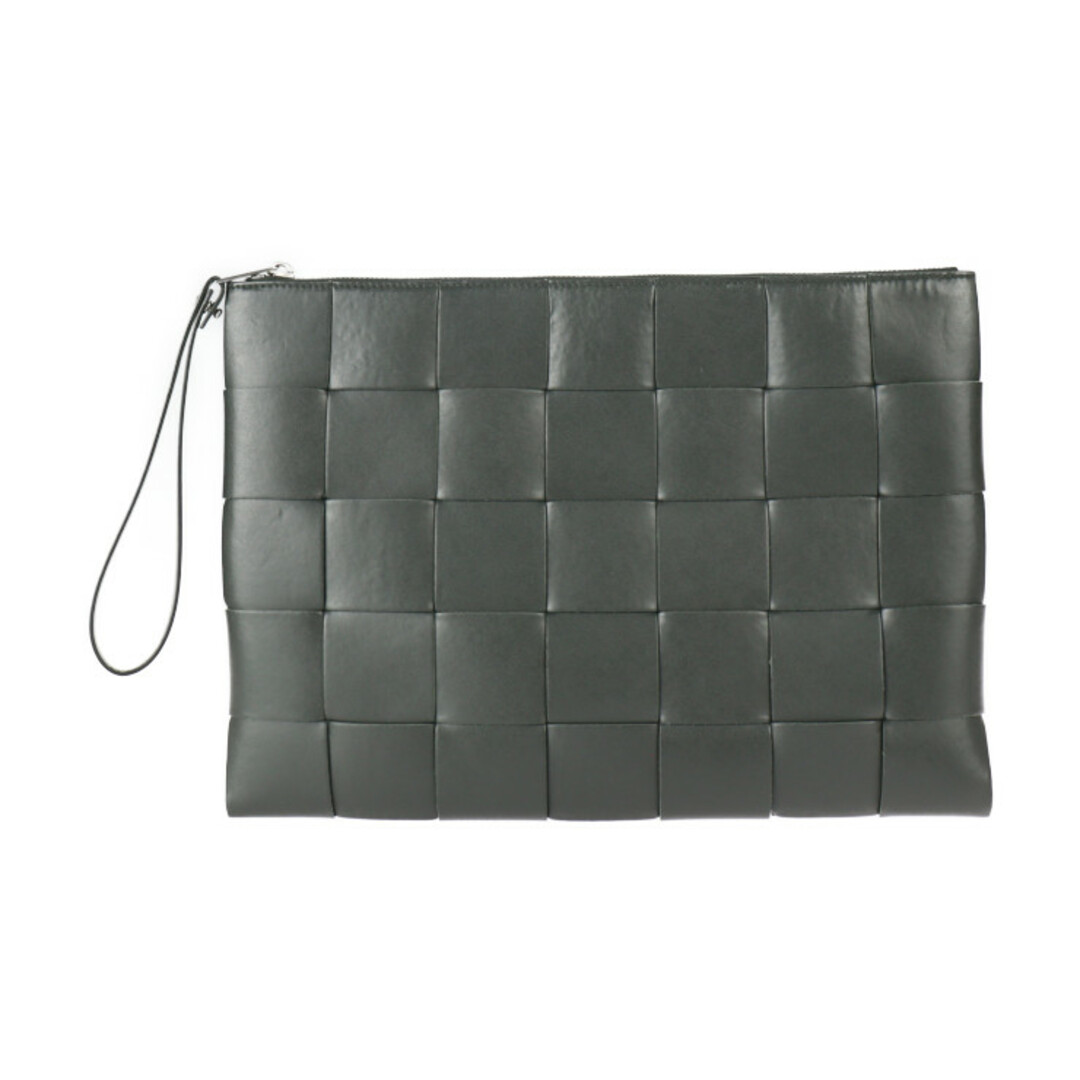 BOTTEGAVENETA ボッテガヴェネタ マキシ イントレチャート  セカンドバッグ 649616VBWD33244   カーフレザー ダークモス ダークグリーン系 シルバー金具  クラッチバッグ ポーチ 【本物保証】