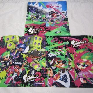 ニンテンドウ(任天堂)のスプラトゥーン2 ハンカチ３枚組 日本製*30X30cm 在庫１　FF(その他)