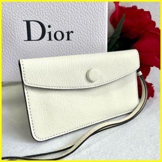 クリスチャンディオール(Christian Dior)の極美品✨クリスチャンディオール ミニポーチ カードケース ストラップ アイボリー(ポーチ)