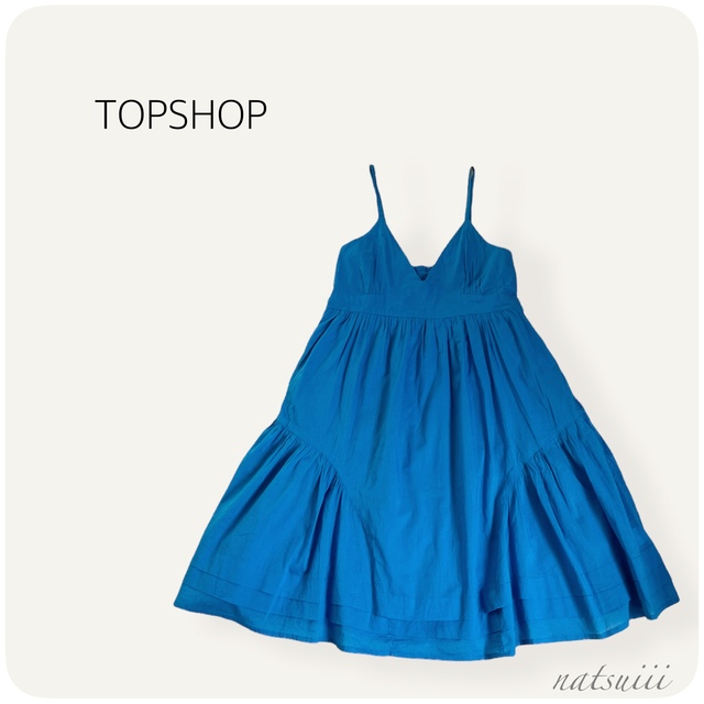 TOPSHOP(トップショップ)のTOPSHOP . ブルー キャミソール ギャザー ワンピース レディースのワンピース(ひざ丈ワンピース)の商品写真