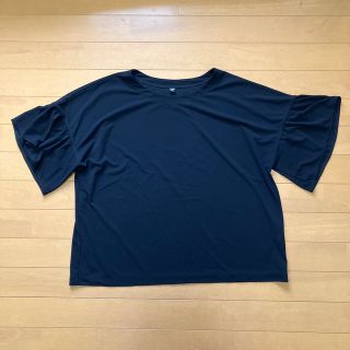 ユニクロ(UNIQLO)のフリルブラウス　ブラック(シャツ/ブラウス(半袖/袖なし))