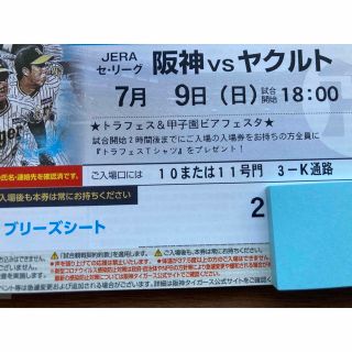 ハンシンタイガース(阪神タイガース)の7/9(日)阪神-ヤクルト ブリーズシート通路横ペア(野球)