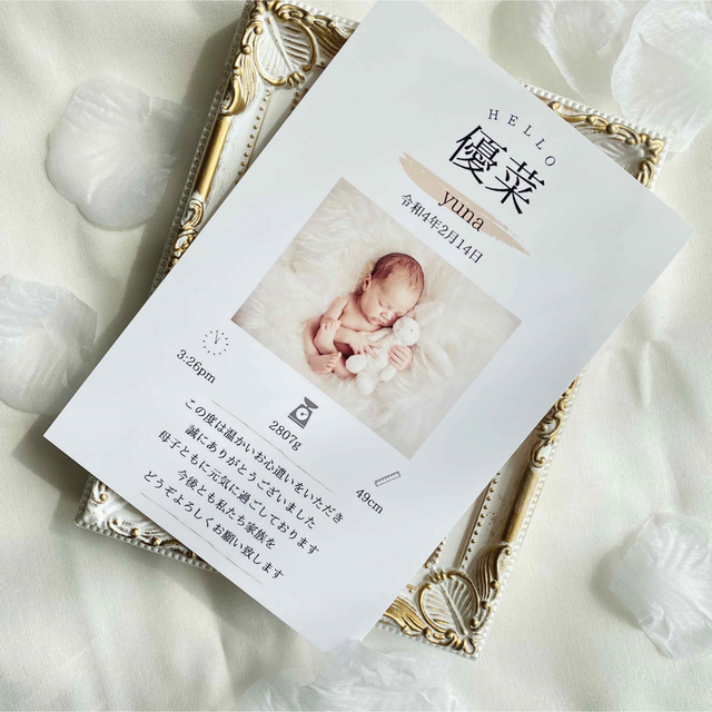 出産報告　出産内祝いカード10枚セット キッズ/ベビー/マタニティのメモリアル/セレモニー用品(命名紙)の商品写真