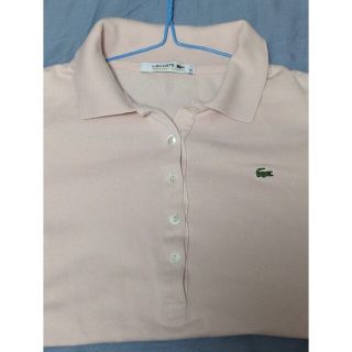 ラコステ(LACOSTE)の日本製貴重　ラコステ　レディースM　半袖ポロシャツ　ピンクベージュ系カラー(ポロシャツ)