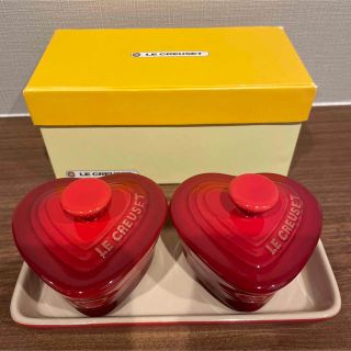 ルクルーゼ(LE CREUSET)の新品　ルクルーゼ　ラムカン・ダムール・セット　チェリーレッド　ハート　ココット(食器)