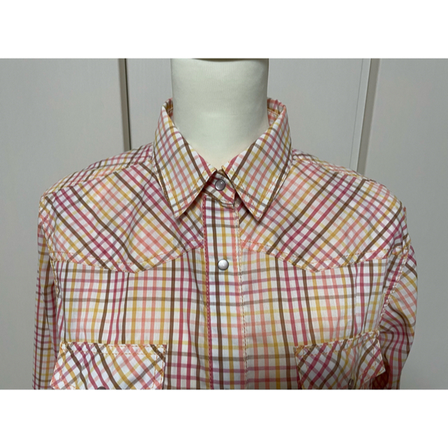 男女兼用シャツ ❤️オレンジ色のチェック柄 レディースのトップス(シャツ/ブラウス(長袖/七分))の商品写真