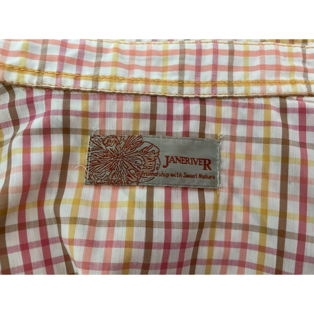 男女兼用シャツ ❤️オレンジ色のチェック柄 レディースのトップス(シャツ/ブラウス(長袖/七分))の商品写真