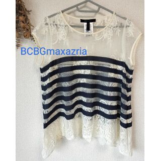 ビーシービージーマックスアズリア(BCBGMAXAZRIA)のBCBGmaxazria レースボーダー トップス(カットソー(半袖/袖なし))