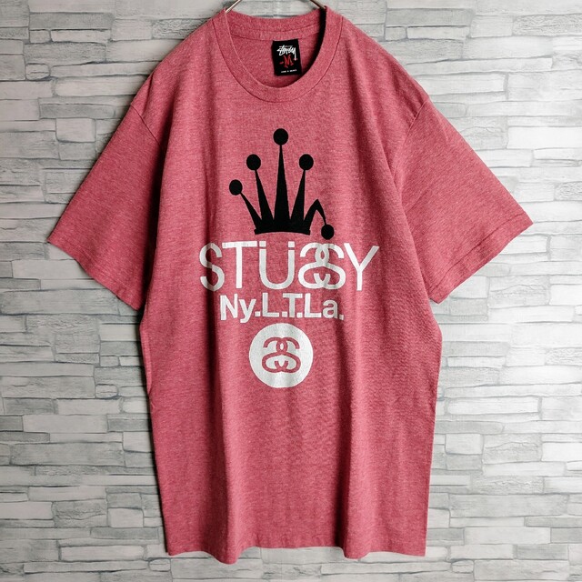 【希少デザイン】ステューシー☆シャネルフォントロゴTシャツ　M　クラウン　ピンク
