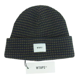 ダブルタップス(W)taps)のWTAPS ダブルタップス 20AW 202MADT-HT03 BEANIE 02 WOOL ウール ボーダー ロゴ タグ ニット帽 ビーニー カーキ系 ネイビー系 00【中古】(その他)