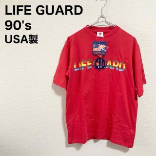 ★デッドストック★LIFE GUARD Tシャツ USA製 メンズL 赤 ロゴ(Tシャツ/カットソー(半袖/袖なし))