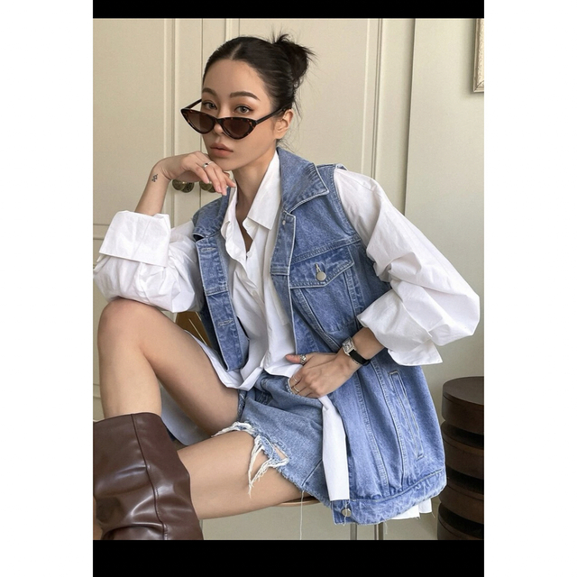 SHEIN DAZY シングルブレスト ノースリーブ デニムコート デニムベストの通販 by kei_fashion's shop｜ラクマ