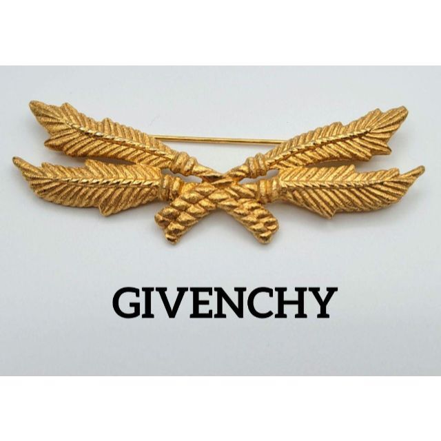 レディース【美品】GIVENCHY ヴィンテージブローチ フェザーモチーフ ゴールド