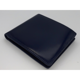 【新品未使用】 [コードバン調] 二つ折り 本革 財布 ブルー(折り財布)