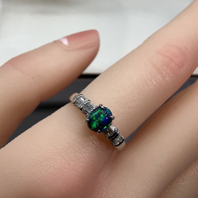 最高級 ブラックオパール0.798ct ダイヤ プラチナリングの通販 by