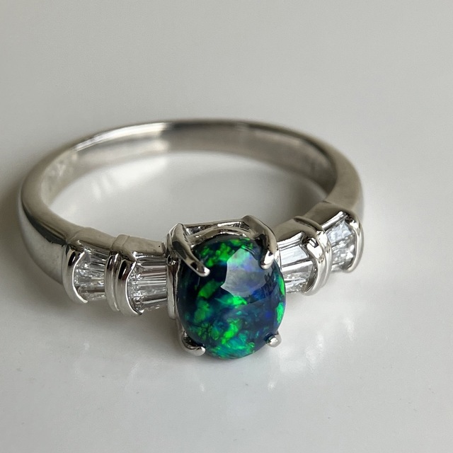 最高級 ブラックオパール0.798ct ダイヤ プラチナリングの通販 by